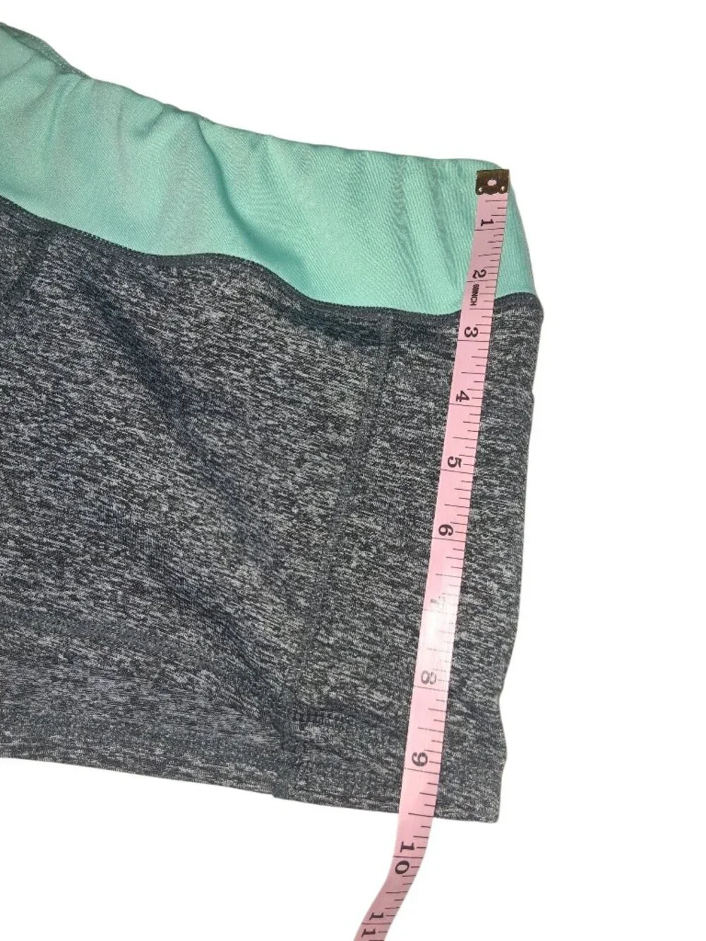 Women's Gray Heather Athletic Compression Booty Shorts Mint Waistband Size Large - Picture 4 of 6